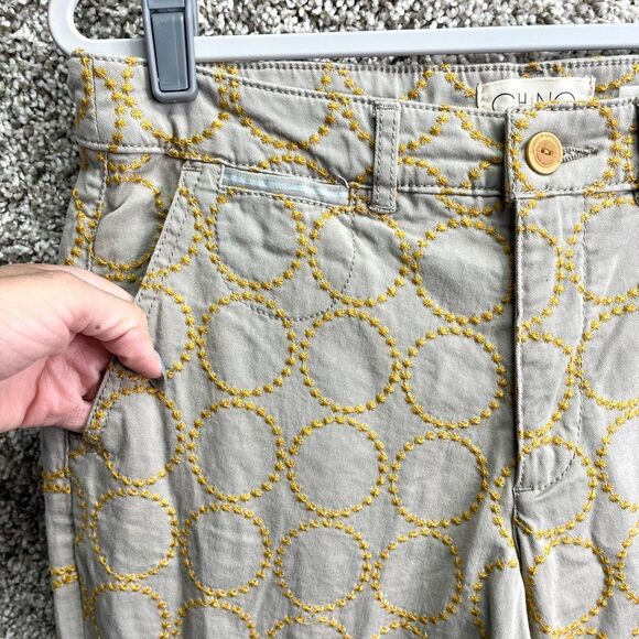 Anthropologie Pants Women’s 29 Tan & Yellow Embroidered Circle Relaxed Chino - Picture 2 of 10